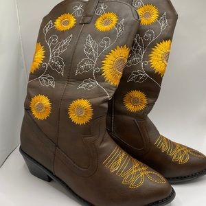 Cowboy Boots, brown with embroidered sunflowers.  Size is 37 or 6.5 US size